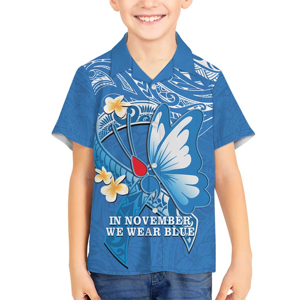 Polynesia Diabetes Awareness Month Family Matching Off Shoulder Maxi Dress and Hawaiian Shirt In November We Wear Blue LT14 Son's Shirt Blue - Polynesian Pride
