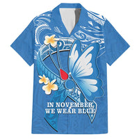 Polynesia Diabetes Awareness Month Family Matching Puletasi and Hawaiian Shirt In November We Wear Blue LT14 Dad's Shirt - Short Sleeve Blue - Polynesian Pride
