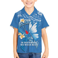 Polynesia Diabetes Awareness Month Family Matching Puletasi and Hawaiian Shirt In November We Wear Blue LT14 Son's Shirt Blue - Polynesian Pride