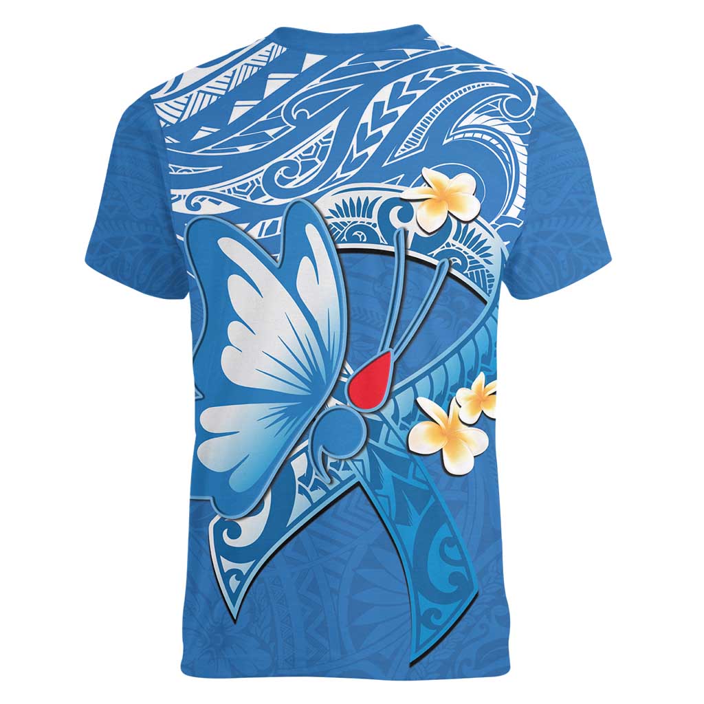 Polynesia Diabetes Awareness Month Women V-Neck T-Shirt In November We Wear Blue LT14 - Polynesian Pride