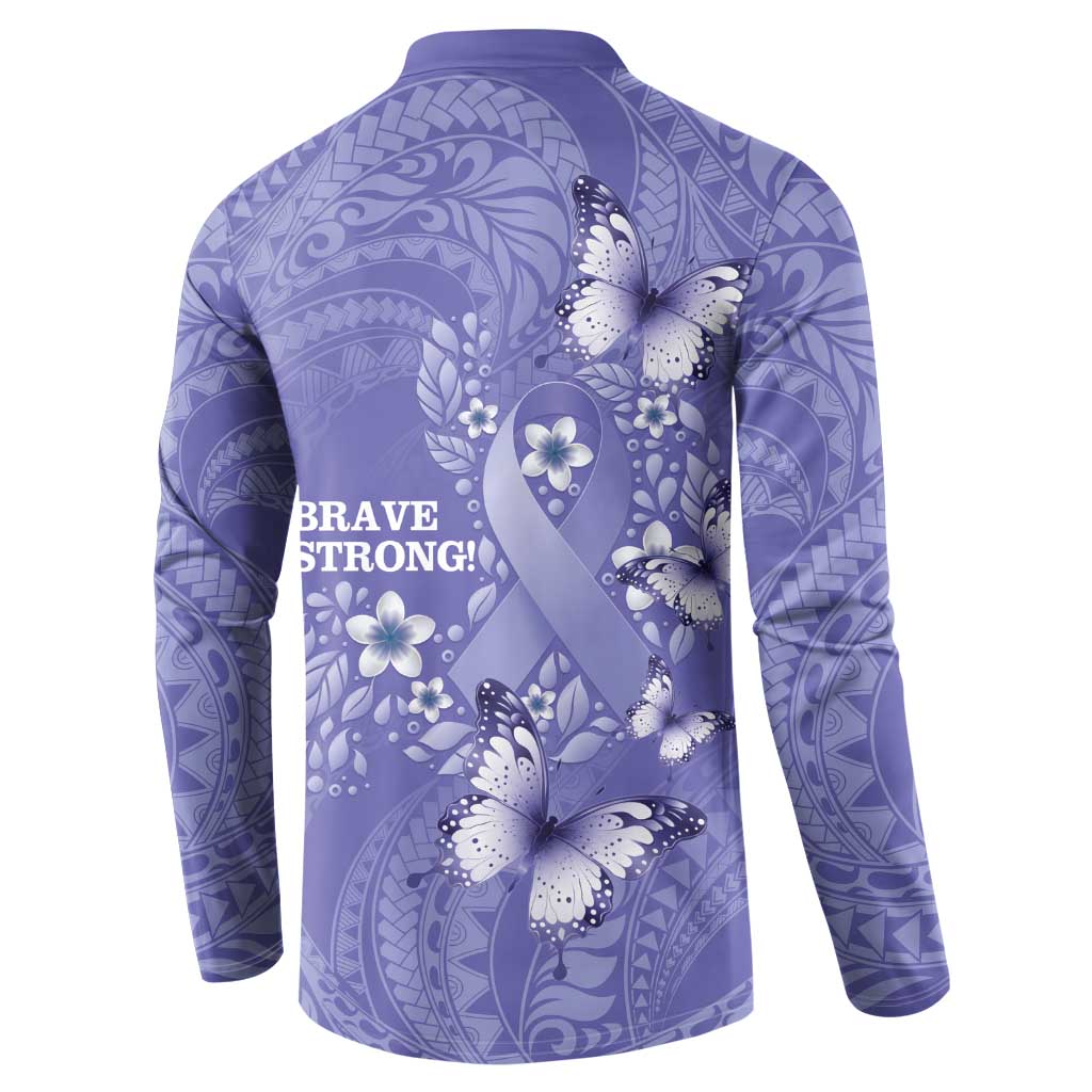 Polynesia Stomach Cancer Awareness Button Sweatshirt Periwinkle Ribbon Brave Strong!