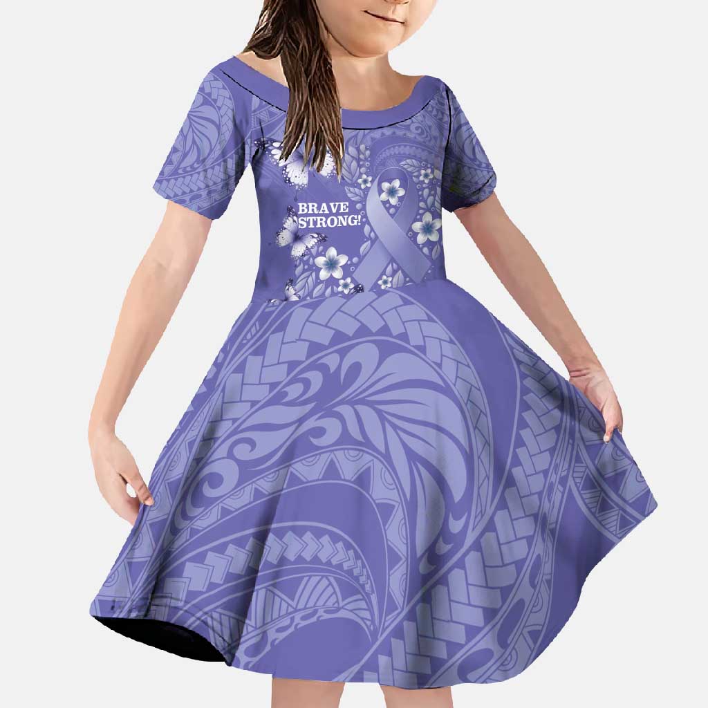 Polynesia Stomach Cancer Awareness Family Matching Mermaid Dress and Hawaiian Shirt Periwinkle Ribbon Brave Strong! LT14 Daughter's Dress Periwinkle - Polynesian Pride