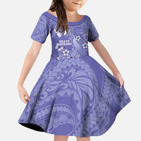Polynesia Stomach Cancer Awareness Family Matching Mermaid Dress and Hawaiian Shirt Periwinkle Ribbon Brave Strong! LT14 Daughter's Dress Periwinkle - Polynesian Pride