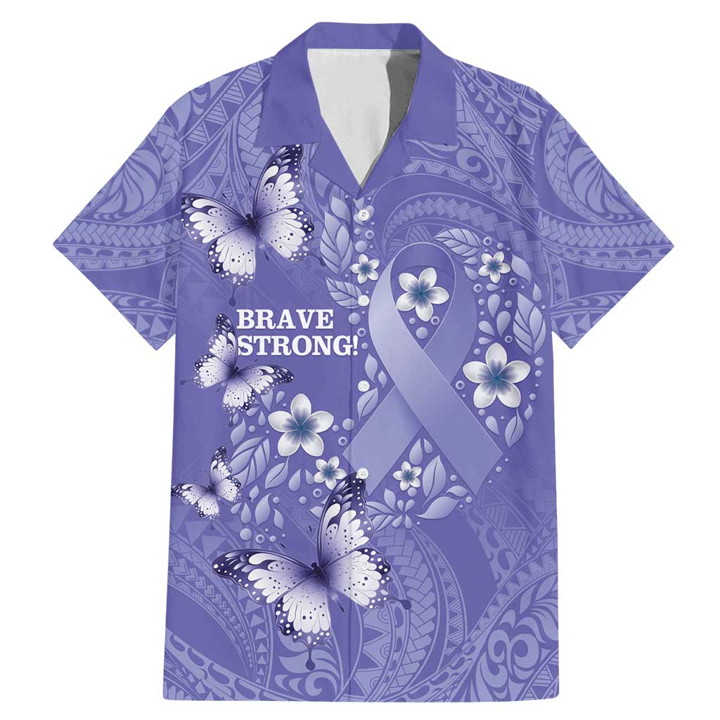 Polynesia Stomach Cancer Awareness Family Matching Mermaid Dress and Hawaiian Shirt Periwinkle Ribbon Brave Strong! LT14 Dad's Shirt - Short Sleeve Periwinkle - Polynesian Pride