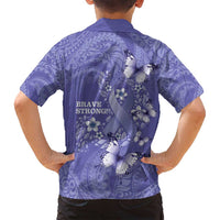 Polynesia Stomach Cancer Awareness Family Matching Off Shoulder Maxi Dress and Hawaiian Shirt Periwinkle Ribbon Brave Strong! LT14 - Polynesian Pride