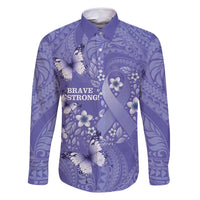 Polynesia Stomach Cancer Awareness Family Matching Off Shoulder Maxi Dress and Hawaiian Shirt Periwinkle Ribbon Brave Strong! LT14 Dad's Shirt - Long Sleeve Periwinkle - Polynesian Pride