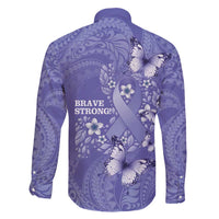 Polynesia Stomach Cancer Awareness Family Matching Off Shoulder Maxi Dress and Hawaiian Shirt Periwinkle Ribbon Brave Strong! LT14 - Polynesian Pride