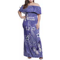 Polynesia Stomach Cancer Awareness Family Matching Off Shoulder Maxi Dress and Hawaiian Shirt Periwinkle Ribbon Brave Strong! LT14 Mom's Dress Periwinkle - Polynesian Pride