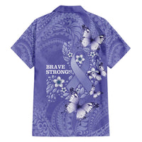 Polynesia Stomach Cancer Awareness Family Matching Off Shoulder Short Dress and Hawaiian Shirt Periwinkle Ribbon Brave Strong!