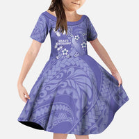 Polynesia Stomach Cancer Awareness Family Matching Puletasi and Hawaiian Shirt Periwinkle Ribbon Brave Strong! LT14 Daughter's Dress Periwinkle - Polynesian Pride