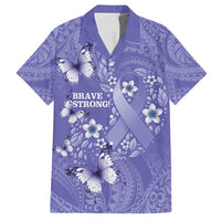 Polynesia Stomach Cancer Awareness Family Matching Puletasi and Hawaiian Shirt Periwinkle Ribbon Brave Strong! LT14 Dad's Shirt - Short Sleeve Periwinkle - Polynesian Pride