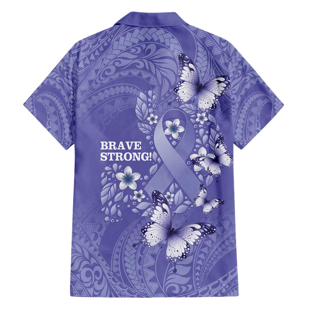 Polynesia Stomach Cancer Awareness Family Matching Puletasi and Hawaiian Shirt Periwinkle Ribbon Brave Strong! LT14 - Polynesian Pride
