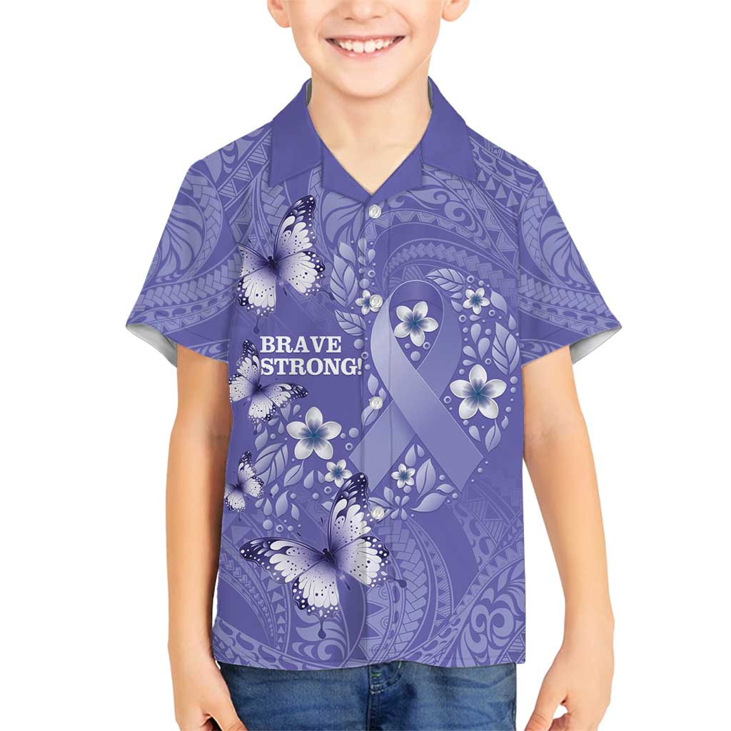 Polynesia Stomach Cancer Awareness Family Matching Puletasi and Hawaiian Shirt Periwinkle Ribbon Brave Strong! LT14 Son's Shirt Periwinkle - Polynesian Pride