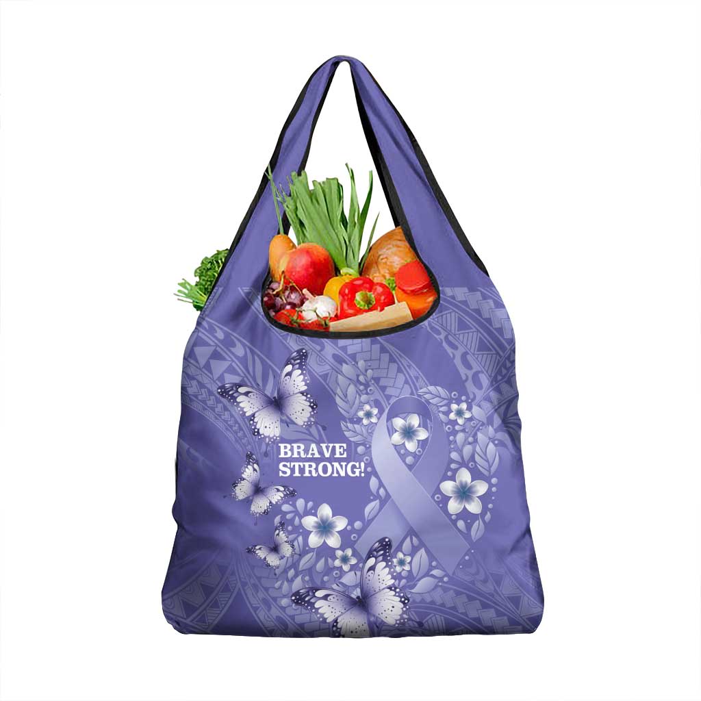 Polynesia Stomach Cancer Awareness Grocery Bag Periwinkle Ribbon Brave Strong! LT14 1-pack One Size Periwinkle - Polynesian Pride