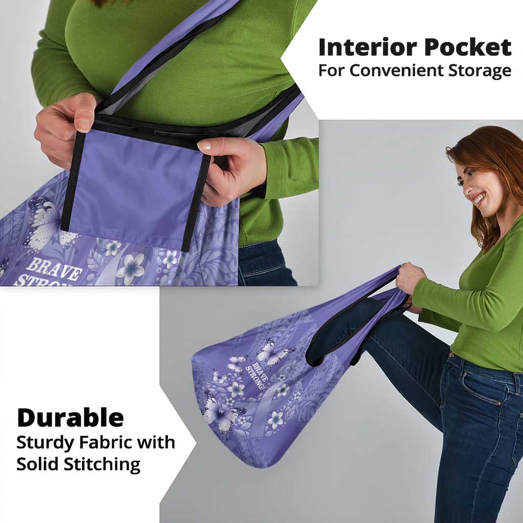 Polynesia Stomach Cancer Awareness Grocery Bag Periwinkle Ribbon Brave Strong! LT14 - Polynesian Pride