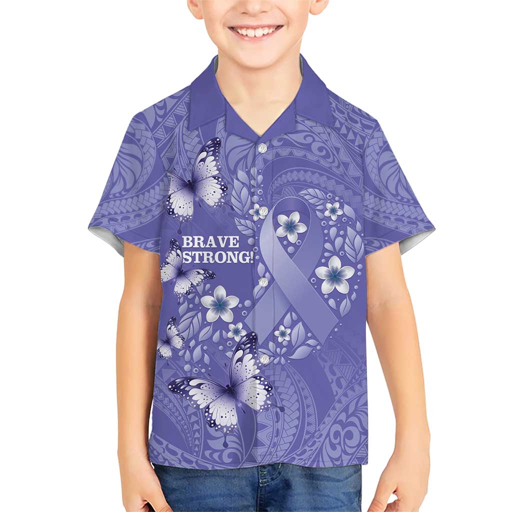 Polynesia Stomach Cancer Awareness Kid Hawaiian Shirt Periwinkle Ribbon Brave Strong!