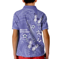 Polynesia Stomach Cancer Awareness Kid Polo Shirt Periwinkle Ribbon Brave Strong!