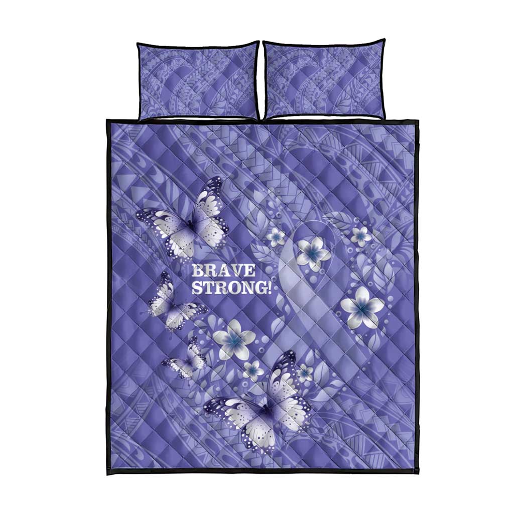 Polynesia Stomach Cancer Awareness Quilt Bed Set Periwinkle Ribbon Brave Strong!
