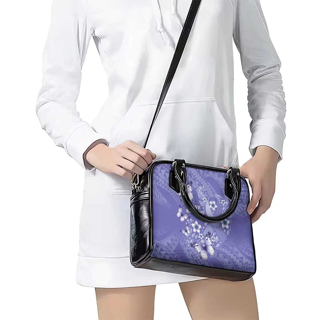 Polynesia Stomach Cancer Awareness Shoulder Handbag Periwinkle Ribbon Brave Strong!