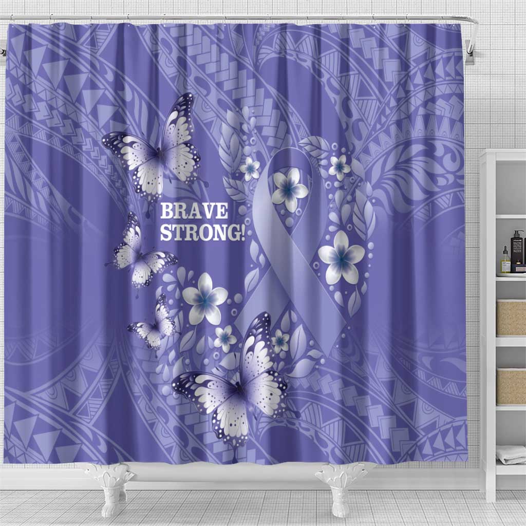 Polynesia Stomach Cancer Awareness Shower Curtain Periwinkle Ribbon Brave Strong!