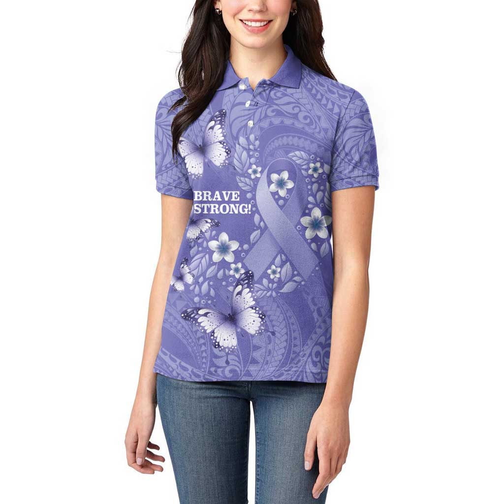 Polynesia Stomach Cancer Awareness Women Polo Shirt Periwinkle Ribbon Brave Strong!