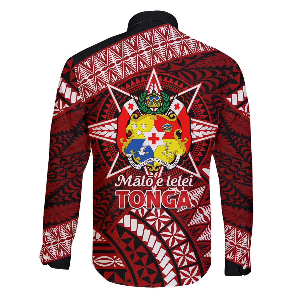 Malo e lelei Tonga Family Matching Off Shoulder Maxi Dress and Hawaiian Shirt Tongan Ngatu Pattern Red Version LT14 - Polynesian Pride