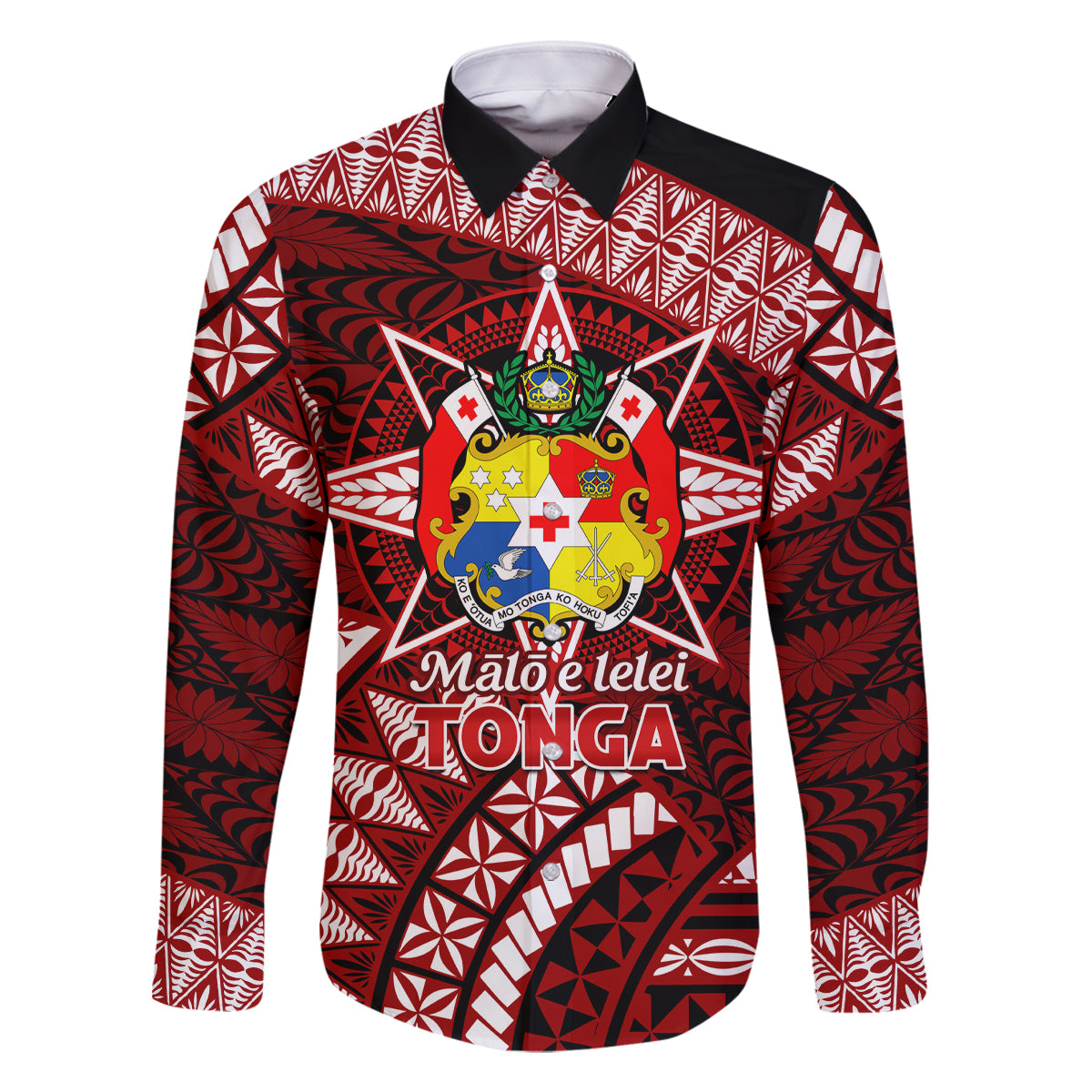 Malo e lelei Tonga Family Matching Summer Maxi Dress and Hawaiian Shirt Tongan Ngatu Pattern Red Version LT14 Dad's Shirt - Long Sleeve Red - Polynesian Pride