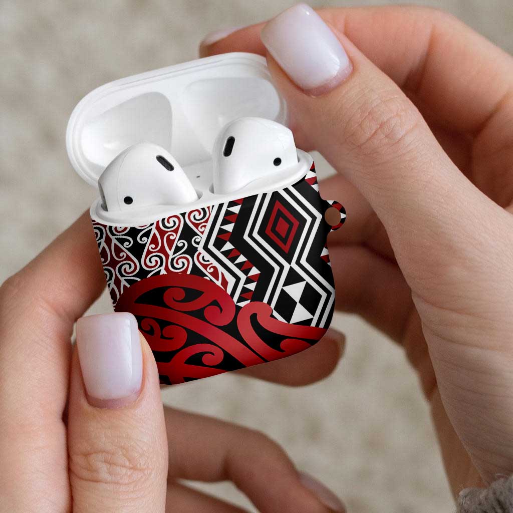 New Zealand AirPods Case Aotearoa Kowhaiwhai Mix Taniko Art - Red LT14 - Polynesian Pride