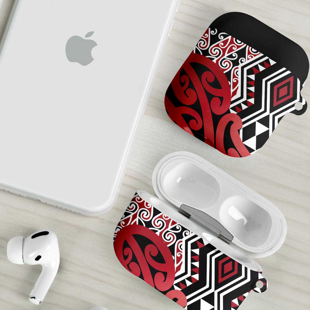 New Zealand AirPods Case Aotearoa Kowhaiwhai Mix Taniko Art - Red LT14 - Polynesian Pride