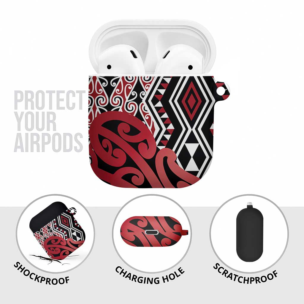 New Zealand AirPods Case Aotearoa Kowhaiwhai Mix Taniko Art - Red LT14 - Polynesian Pride