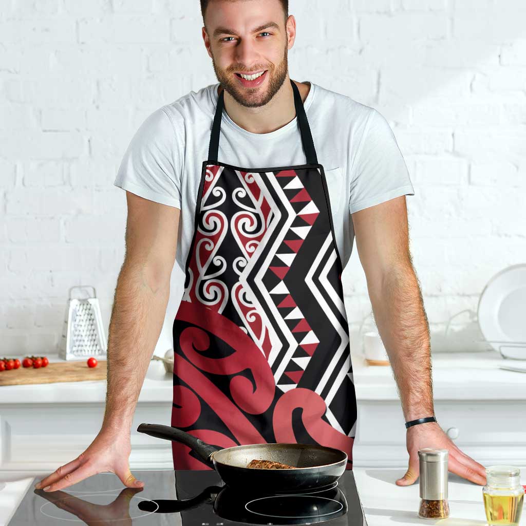 New Zealand Apron Aotearoa Kowhaiwhai Mix Taniko Art - Red - Polynesian Pride