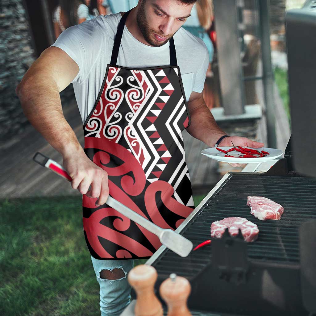 New Zealand Apron Aotearoa Kowhaiwhai Mix Taniko Art - Red - Polynesian Pride