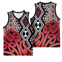 New Zealand Basketball Jersey Aotearoa Kowhaiwhai Mix Taniko Art - Red LT14 - Polynesian Pride