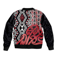 New Zealand Bomber Jacket Aotearoa Kowhaiwhai Mix Taniko Art - Red LT14 - Polynesian Pride