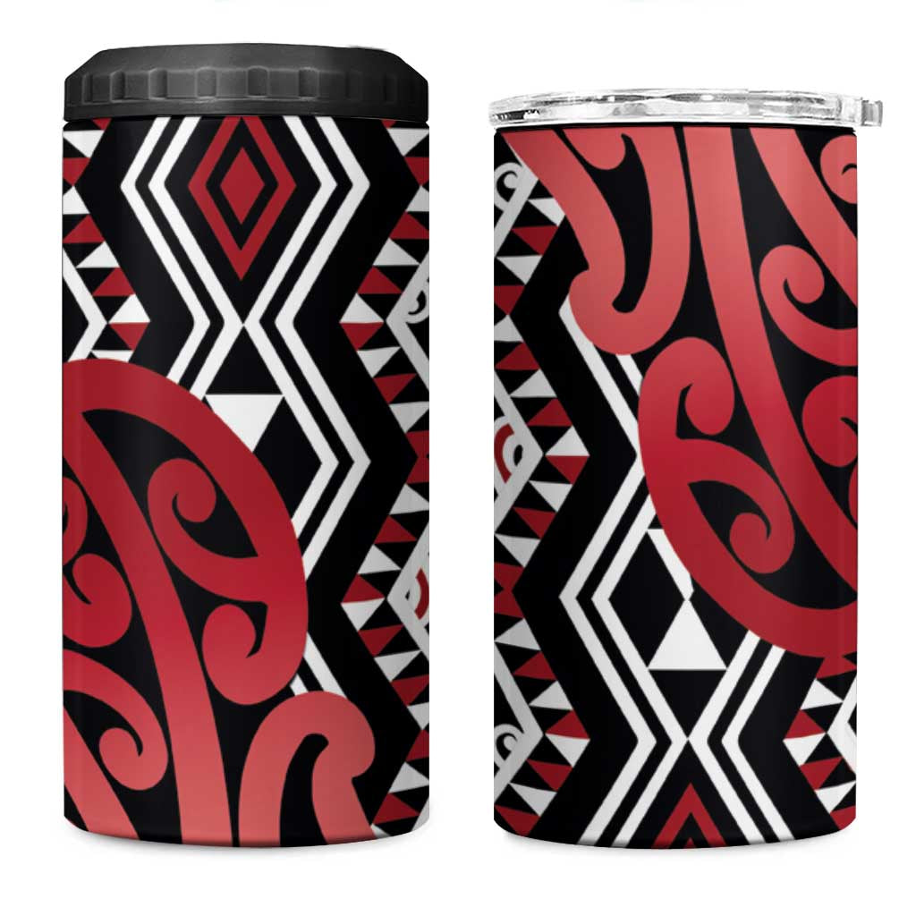 New Zealand 4 in 1 Can Cooler Tumbler Aotearoa Kowhaiwhai Mix Taniko Art - Red LT14 One Size: 16 oz Red - Polynesian Pride