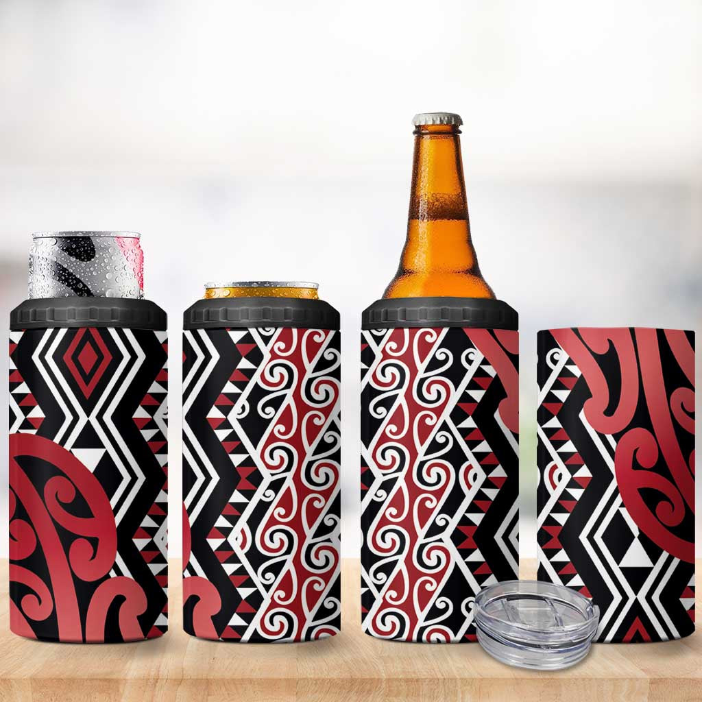 New Zealand 4 in 1 Can Cooler Tumbler Aotearoa Kowhaiwhai Mix Taniko Art - Red LT14 - Polynesian Pride