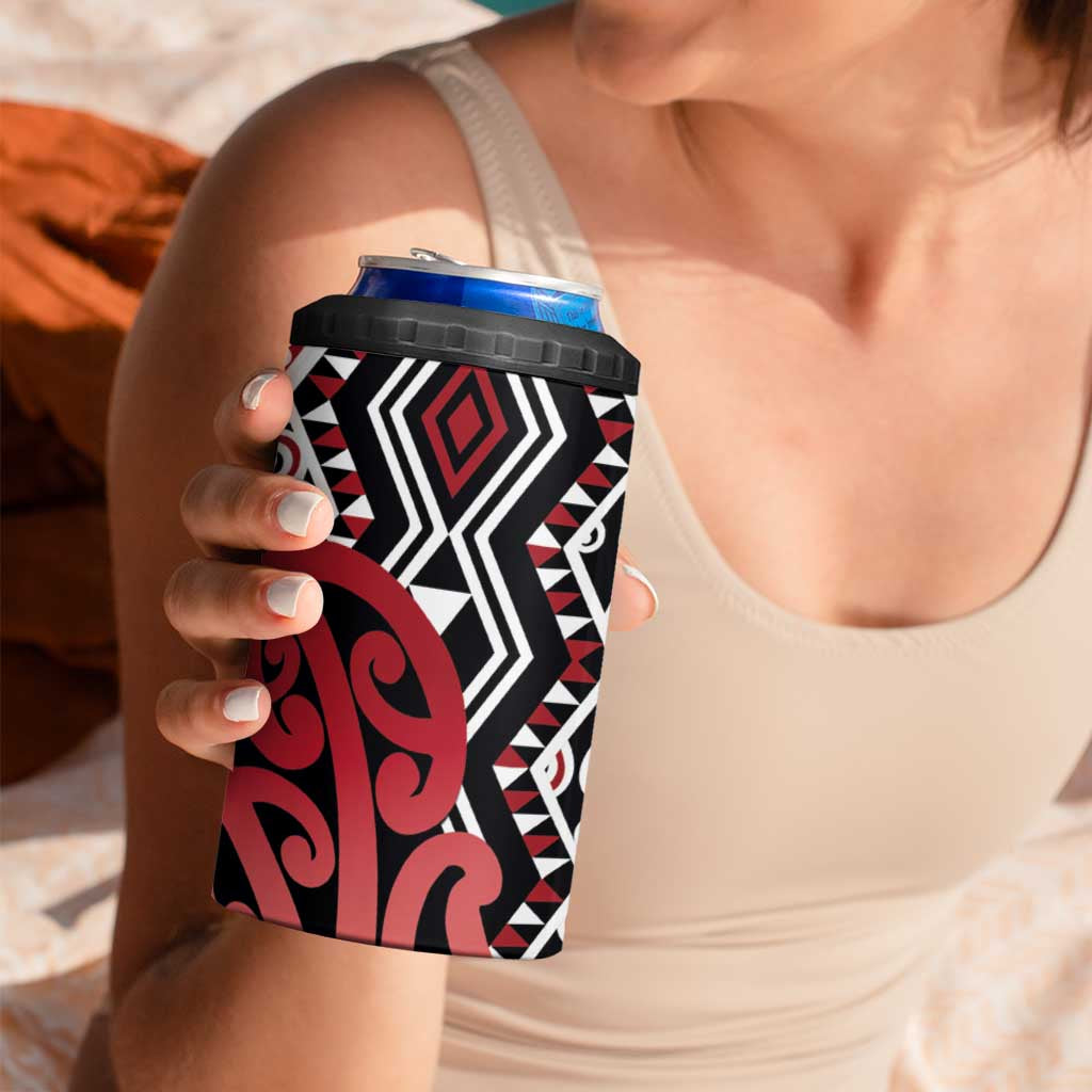 New Zealand 4 in 1 Can Cooler Tumbler Aotearoa Kowhaiwhai Mix Taniko Art - Red LT14 - Polynesian Pride