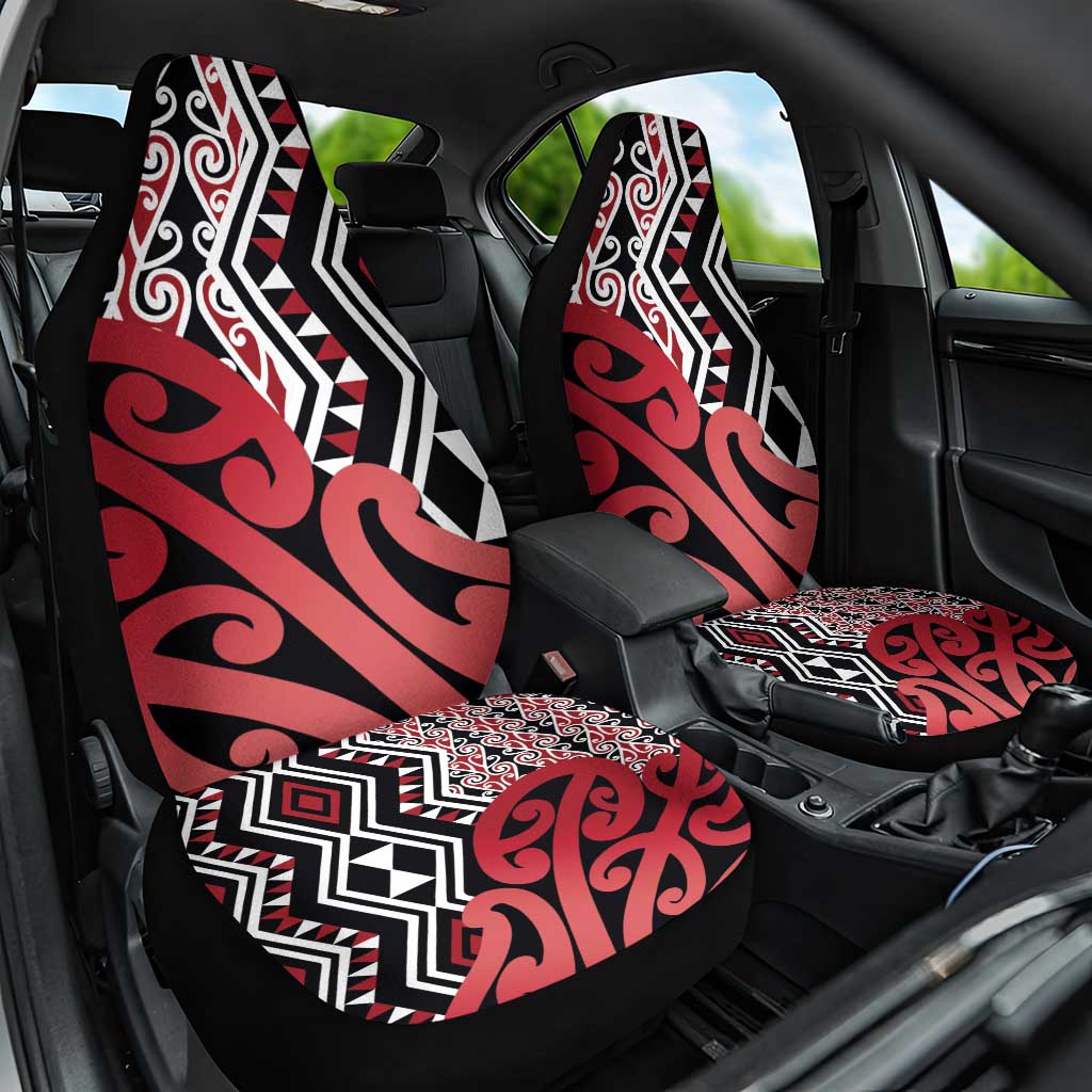 New Zealand Car Seat Cover Aotearoa Kowhaiwhai Mix Taniko Art - Red LT14 One Size Red - Polynesian Pride