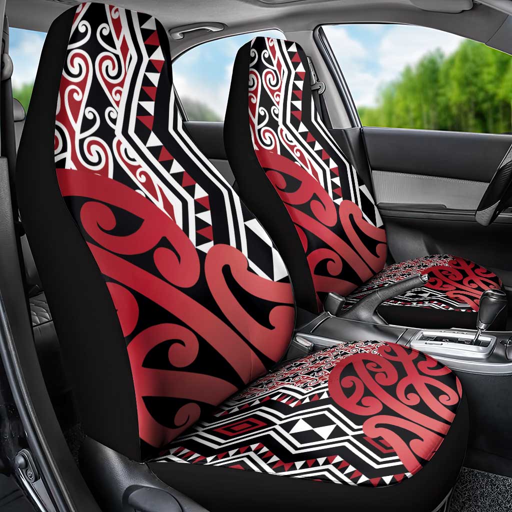New Zealand Car Seat Cover Aotearoa Kowhaiwhai Mix Taniko Art - Red LT14 - Polynesian Pride