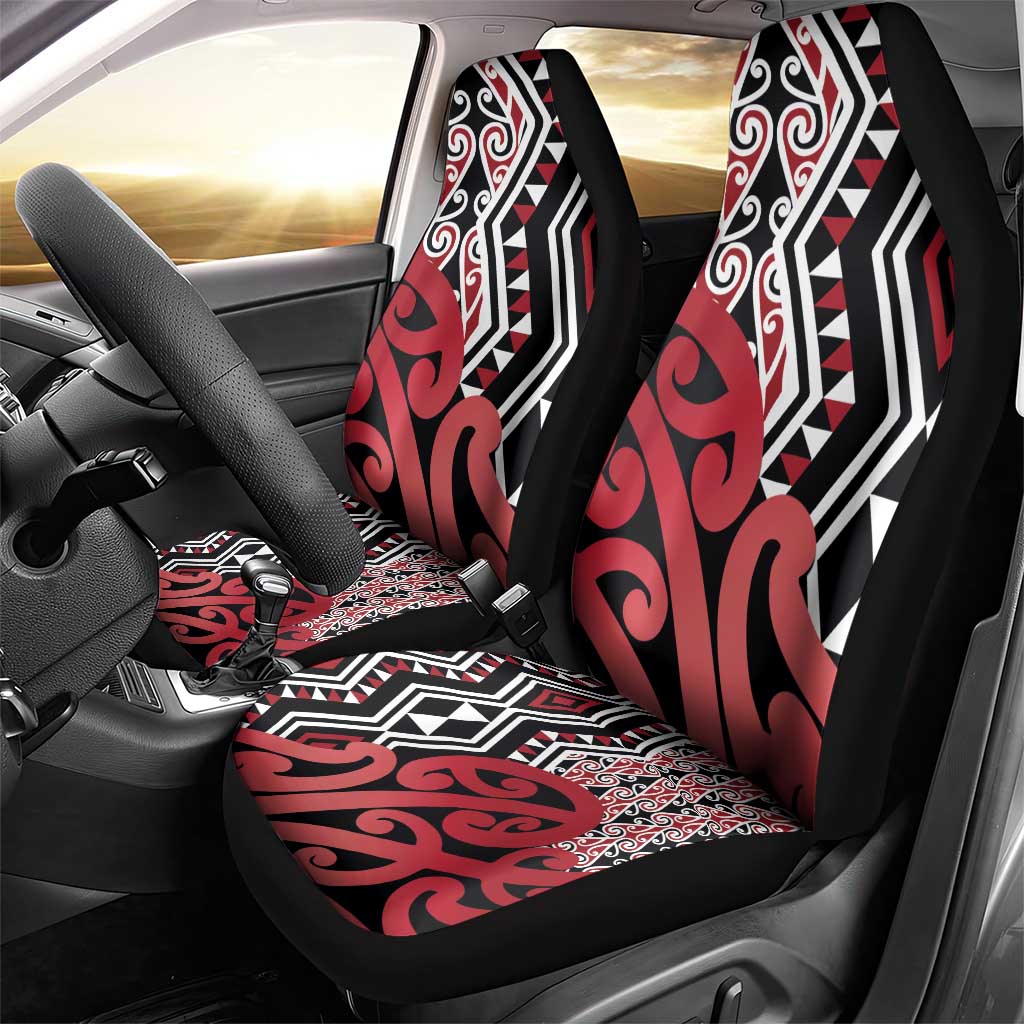 New Zealand Car Seat Cover Aotearoa Kowhaiwhai Mix Taniko Art - Red LT14 - Polynesian Pride