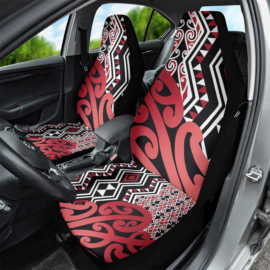 New Zealand Car Seat Cover Aotearoa Kowhaiwhai Mix Taniko Art - Red LT14 - Polynesian Pride