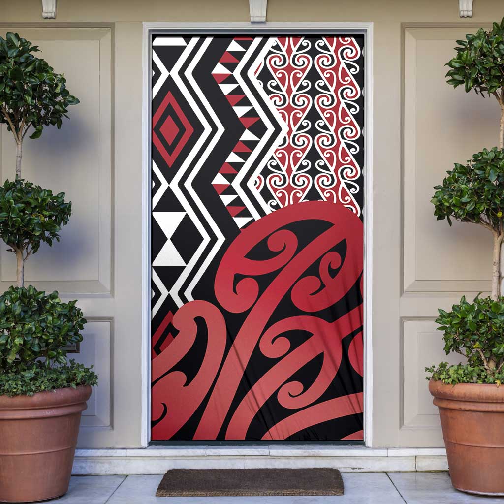 New Zealand Door Cover Aotearoa Kowhaiwhai Mix Taniko Art - Red LT14 Red - Polynesian Pride