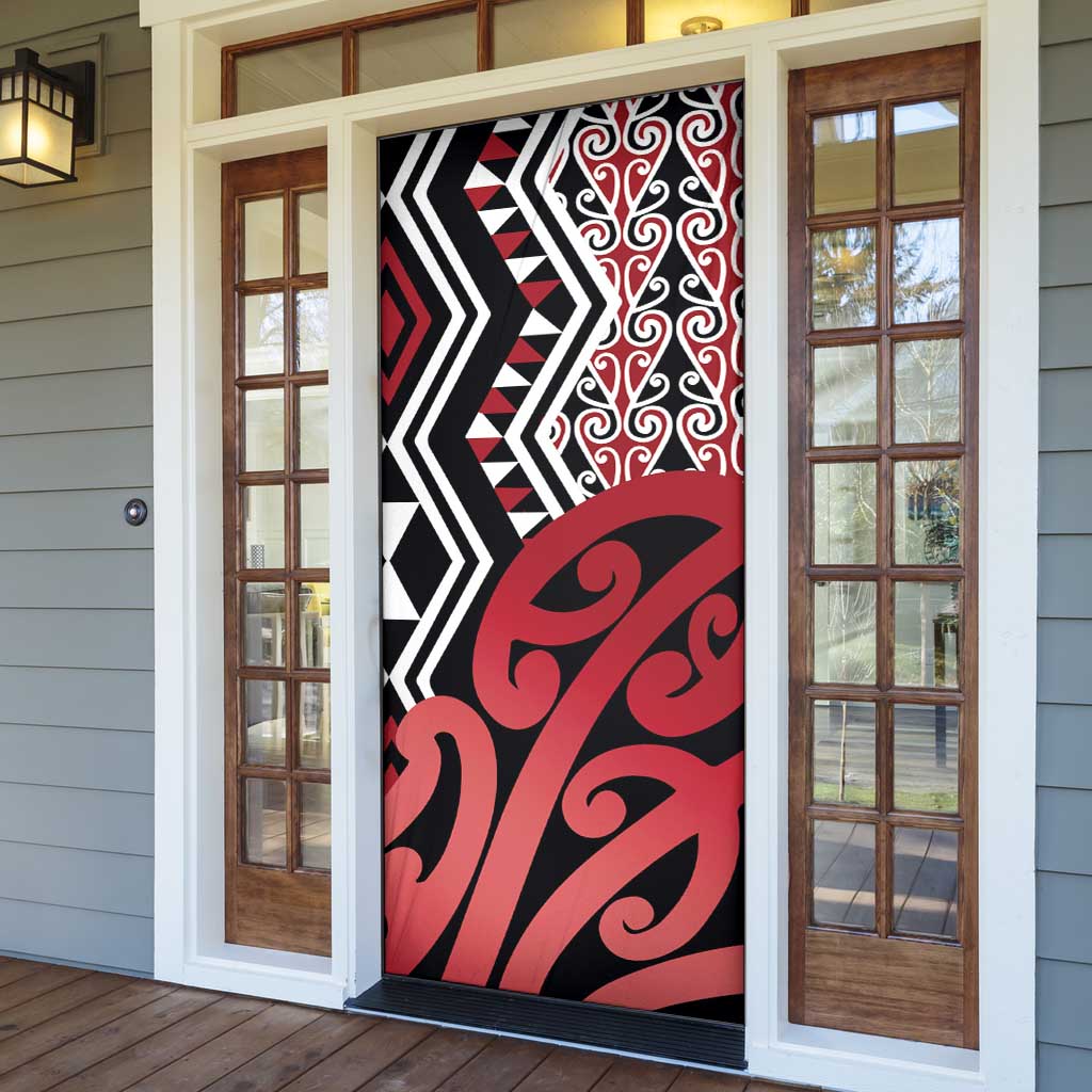 New Zealand Door Cover Aotearoa Kowhaiwhai Mix Taniko Art - Red LT14 - Polynesian Pride