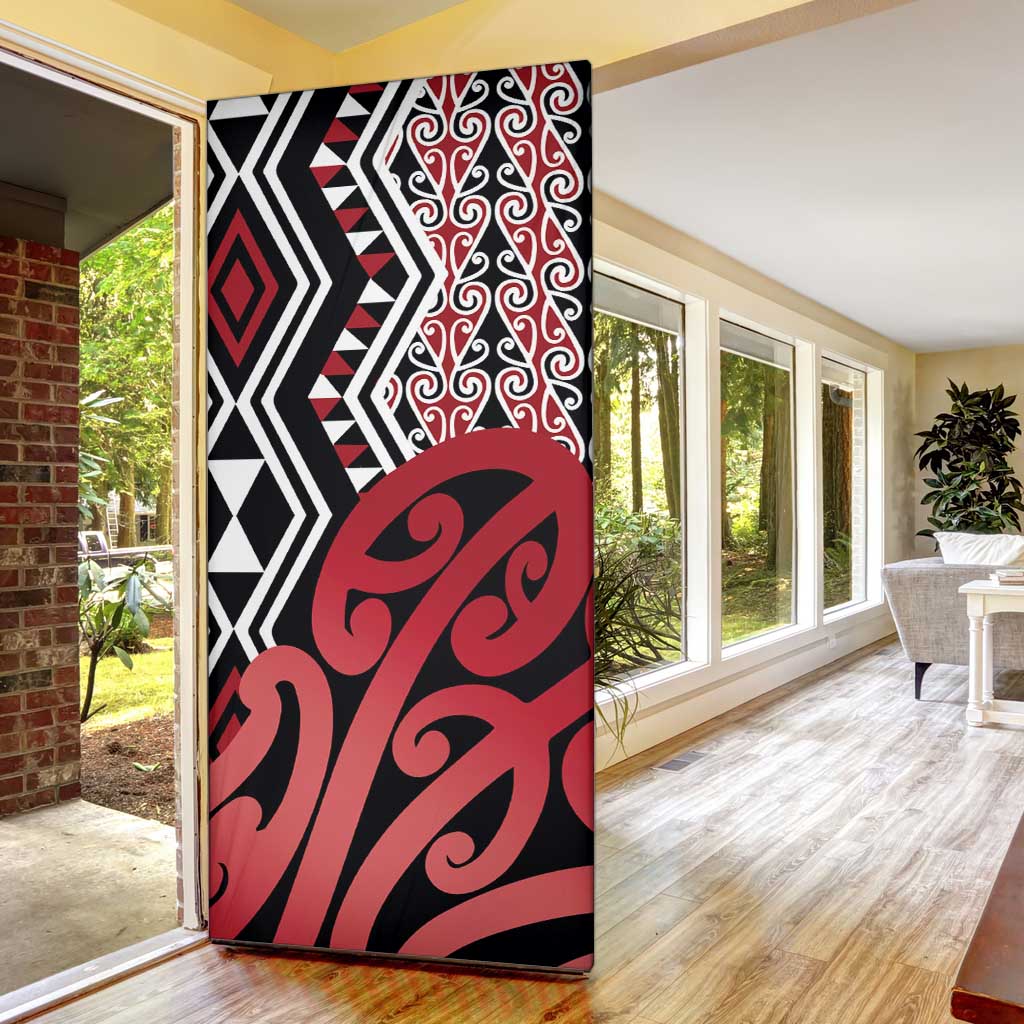 New Zealand Door Cover Aotearoa Kowhaiwhai Mix Taniko Art - Red LT14 - Polynesian Pride