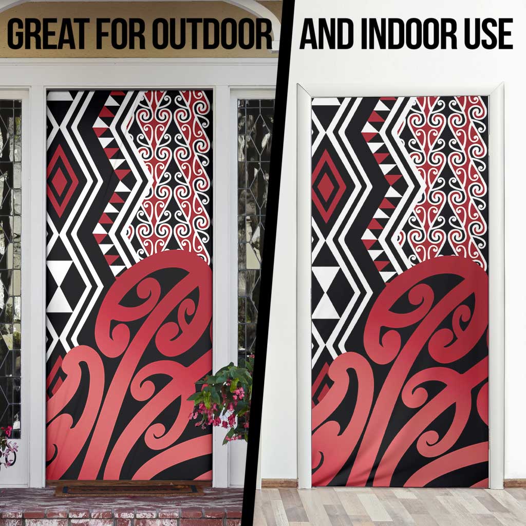 New Zealand Door Cover Aotearoa Kowhaiwhai Mix Taniko Art - Red LT14 - Polynesian Pride