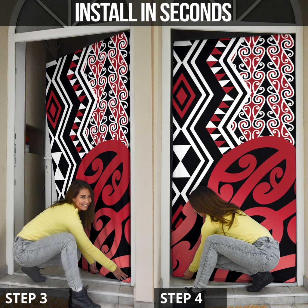 New Zealand Door Cover Aotearoa Kowhaiwhai Mix Taniko Art - Red LT14 - Polynesian Pride
