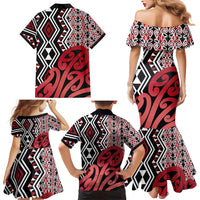 New Zealand Family Matching Mermaid Dress and Hawaiian Shirt Aotearoa Kowhaiwhai Mix Taniko Art - Red LT14 - Polynesian Pride