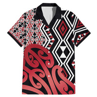 New Zealand Family Matching Mermaid Dress and Hawaiian Shirt Aotearoa Kowhaiwhai Mix Taniko Art - Red LT14 Dad's Shirt - Short Sleeve Red - Polynesian Pride