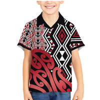 New Zealand Family Matching Mermaid Dress and Hawaiian Shirt Aotearoa Kowhaiwhai Mix Taniko Art - Red LT14 Son's Shirt Red - Polynesian Pride