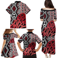 New Zealand Family Matching Puletasi and Hawaiian Shirt Aotearoa Kowhaiwhai Mix Taniko Art - Red LT14 - Polynesian Pride